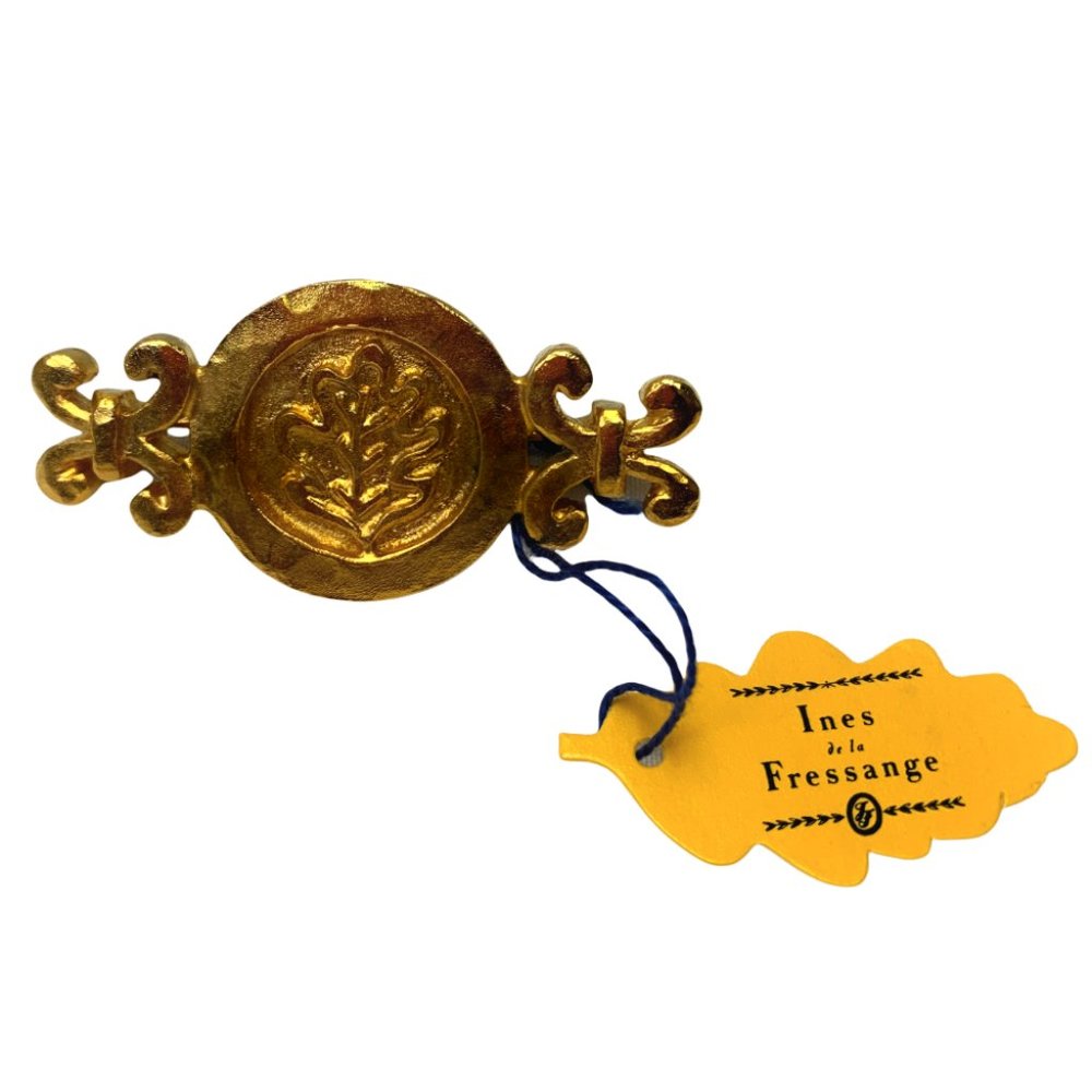 Ines de la Fressange Gold Embossed Leaf Round Brooch